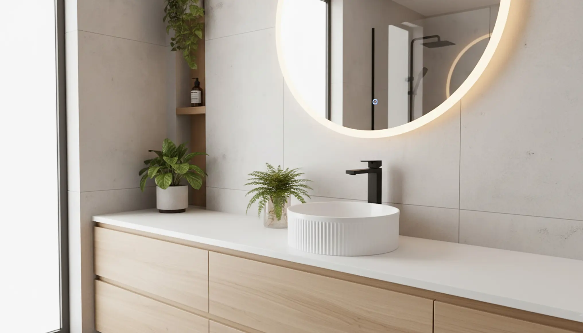 Lavoar pe blat alb lucios, rotund, cu riflaje 3D, Rea Selina [5]