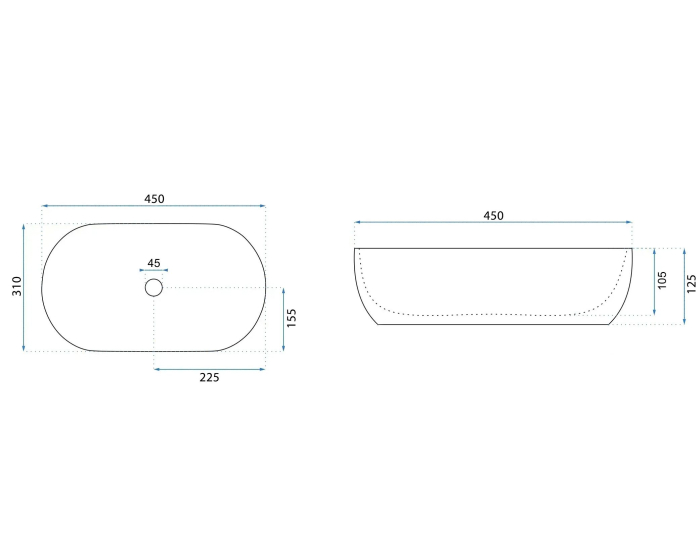 Lavoar cu montare pe blat 45 cm, alb lucios, oval, Rea Amelia [5]