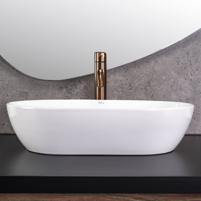 Lavoar cu montare pe blat 52 cm, alb lucios, Rea Amelia [3]