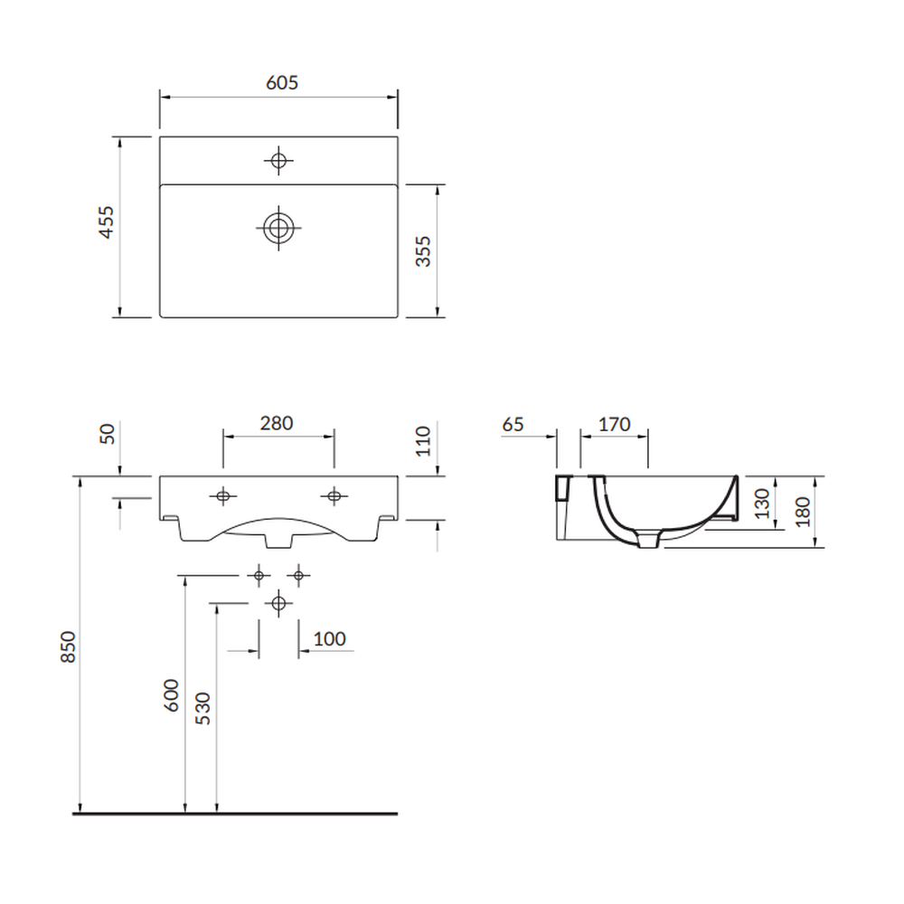 Lavoar pe blat alb 60 cm, dreptunghiular, Cersanit Inverto ROCKLITE [3]