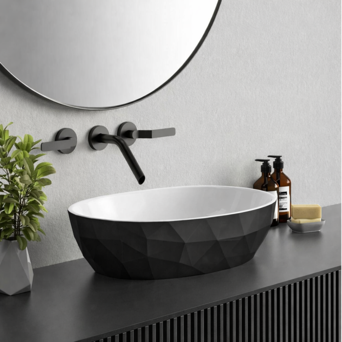 Lavoar pe blat compozit negru cu alb, oval, forme 3D,  Foglia Armonia Slim [3]