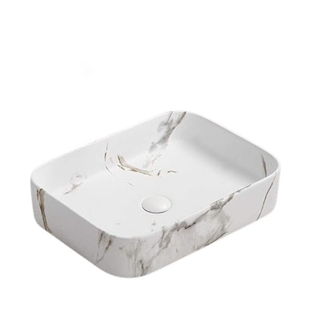 Set lavoar efect marmura, dreptunghiular pe blat, Dione Foglia, plus baterie slim aurie, Wasser Gold [2]