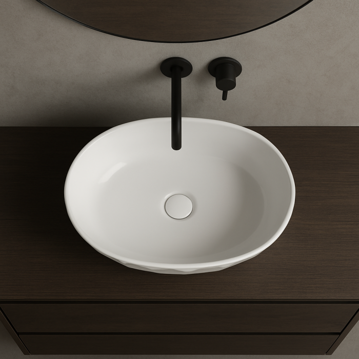 Lavoar pe blat din compozit alb lucios 56 cm, oval, 3D,  Foglia Armonia Slim [3]