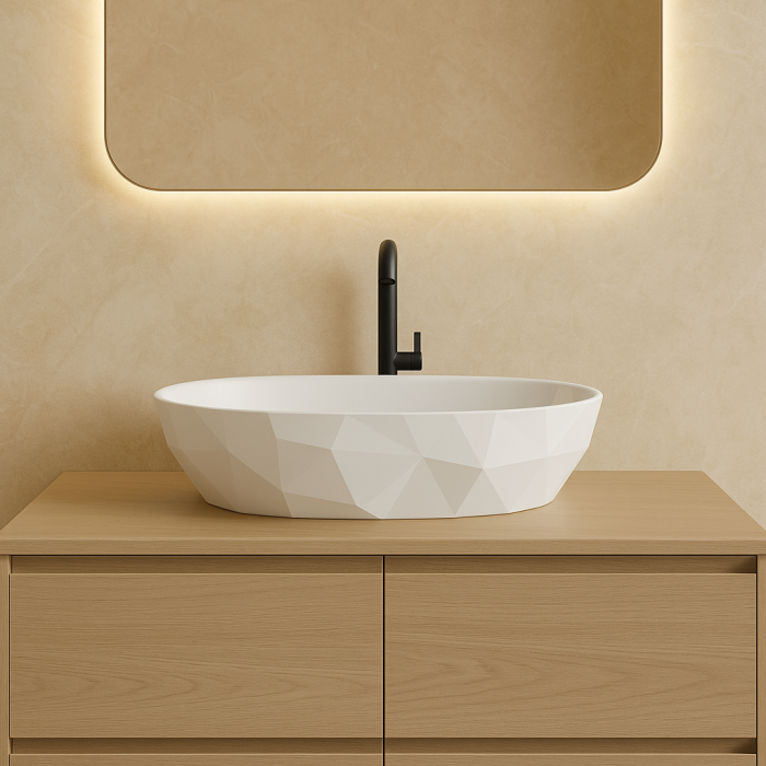 Lavoar pe blat din compozit alb lucios 56 cm, oval, 3D,  Foglia Armonia Slim [5]