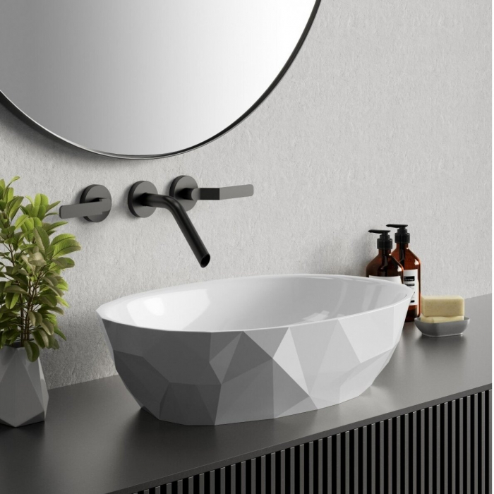 Lavoar pe blat din compozit alb lucios 56 cm, oval, 3D,  Foglia Armonia Slim [2]