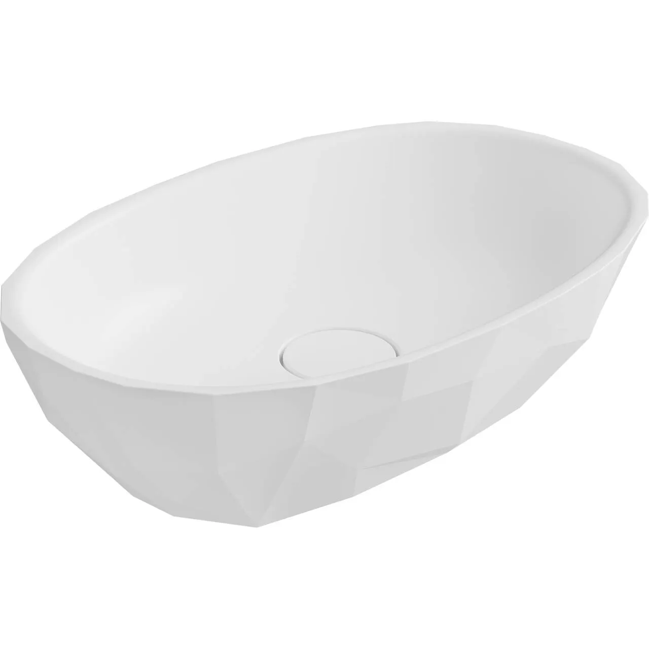 Lavoar pe blat din compozit alb lucios 56 cm, oval, 3D, Marmite Aruba [3]
