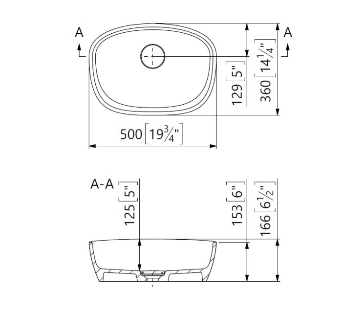 Lavoar pe blat, din compozit lucios, oval, 36x50x16.6 cm, Foglia Athena [2]