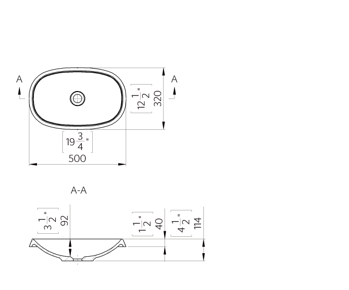 Lavoar pe blat, din compozit lucios, oval, 50 x 32 cm, Foglia Olivia [3]