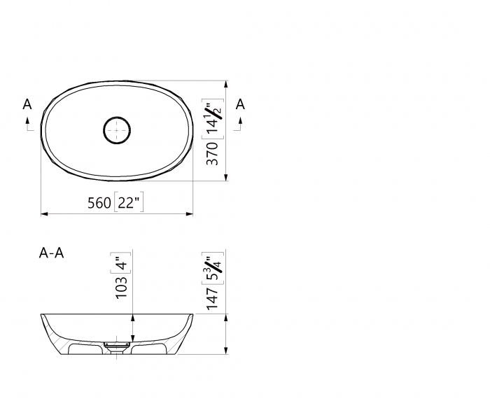 Lavoar pe blat din compozit negru mat 56 cm, oval, 3D,  Foglia Armonia Slim [6]