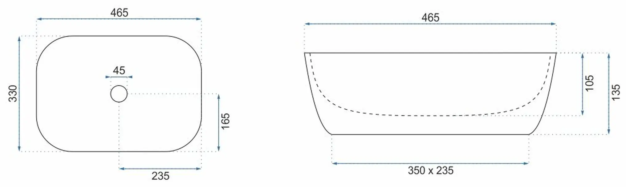Lavoar pe blat dreptunghiular, ceramică, negru/auriu, REA Belinda, 46.5x33 cm [6]