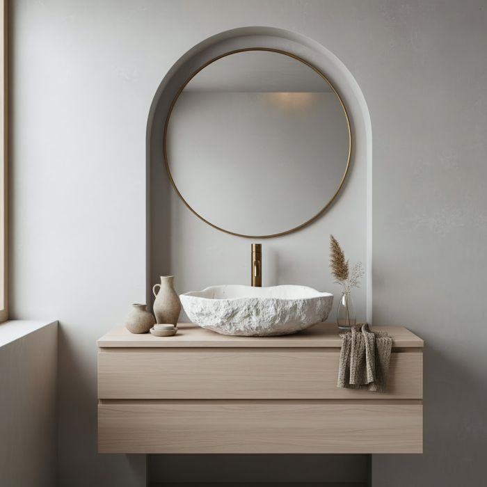 Lavoar baie 49x37 cm, asimetric, imitatie piatra, Rea Isla Shiro [6]