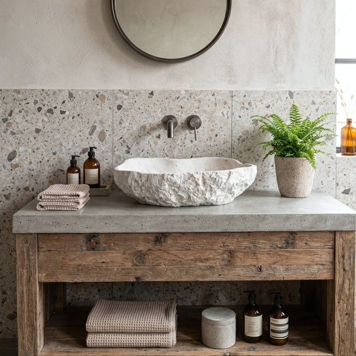 Lavoar baie 49x37 cm, asimetric, imitatie piatra, Rea Isla Shiro [8]