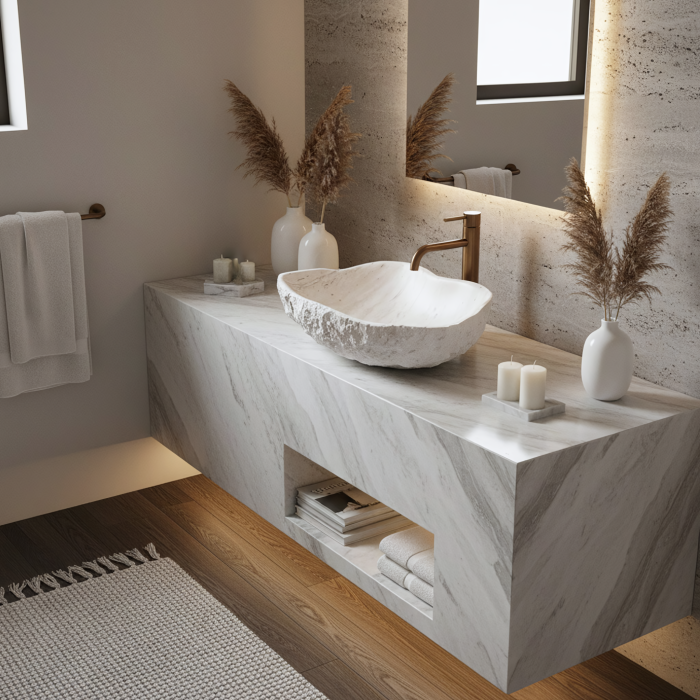 Lavoar baie 49x37 cm, asimetric, imitatie piatra, Rea Isla Shiro [7]