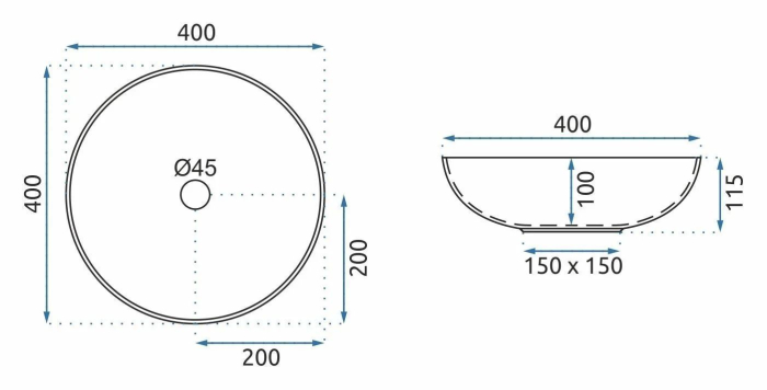 Lavoar baie cu montare pe blat 40 cm, albastru mat, rotund, Rea Juliana [6]
