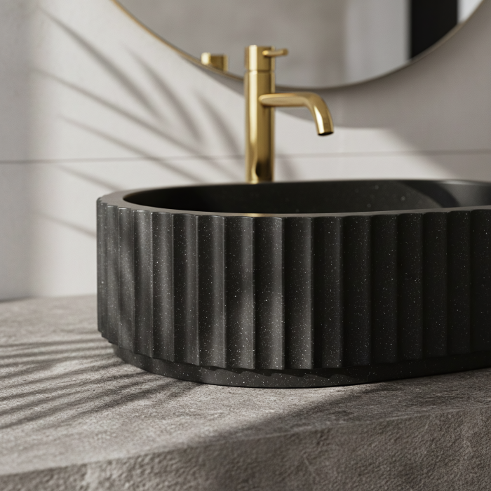 Lavoar Margaret baie oval , piatră compozită Artificial Stone, negru imitație piatră, 48,5 x 35,5 cm [4]