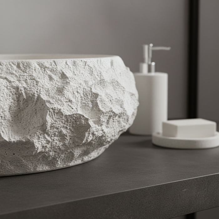 Lavoar baie 50x38 cm, alb imitatie piatra, Rea Mika [4]