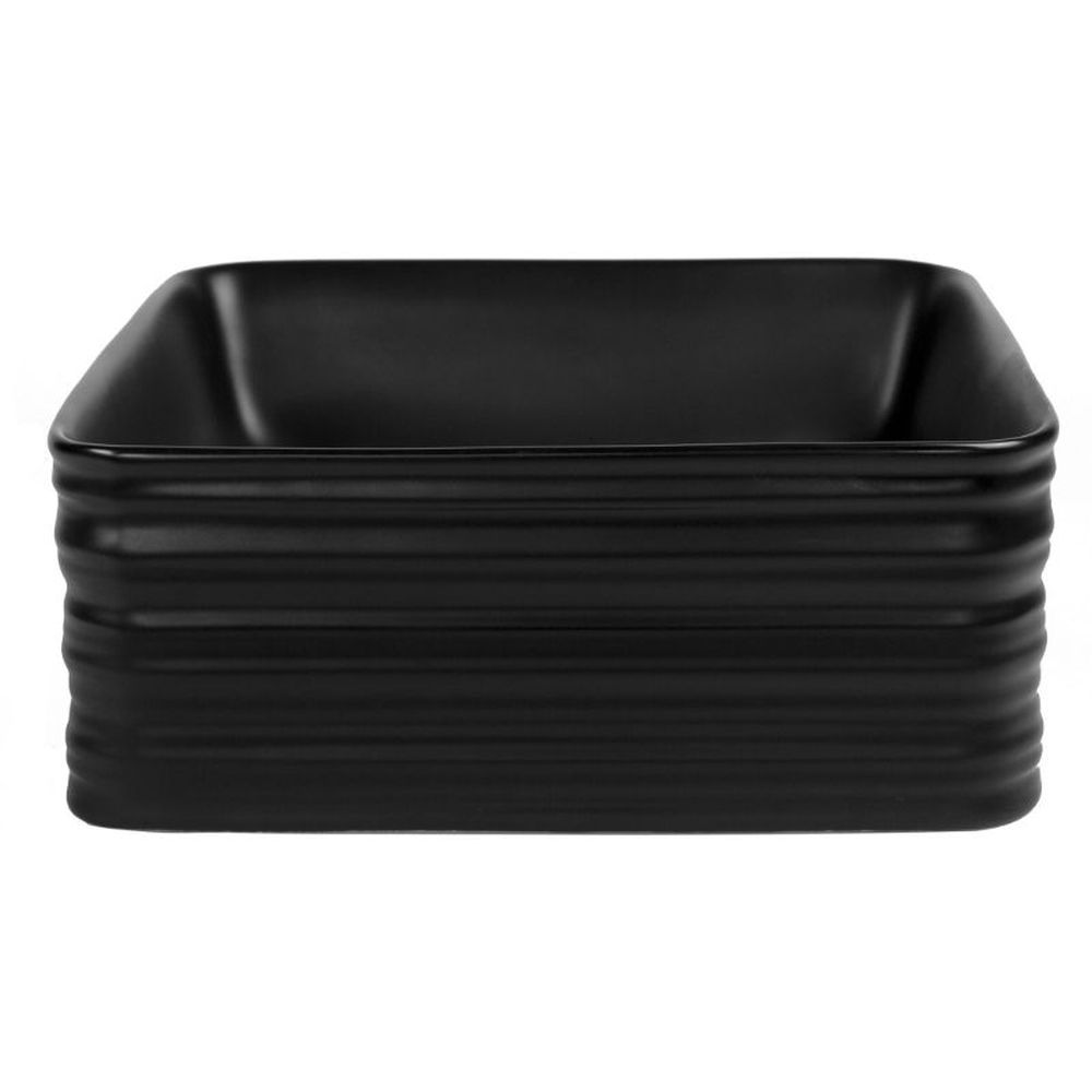Lavoar pe blat negru mat 39 cm, patrat, ventil inclus, Fluminia My Black Box [2]