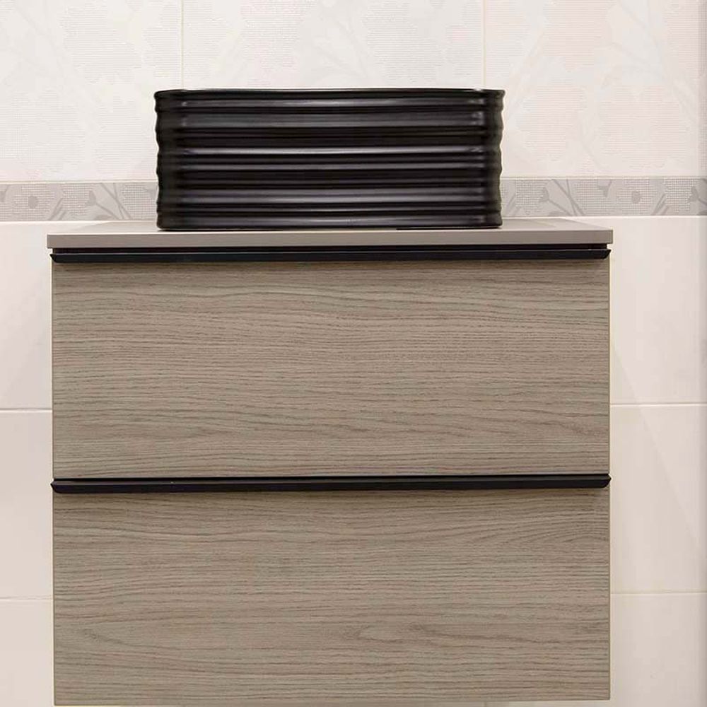 Lavoar pe blat negru mat 39 cm, patrat, ventil inclus, Fluminia My Black Box [5]