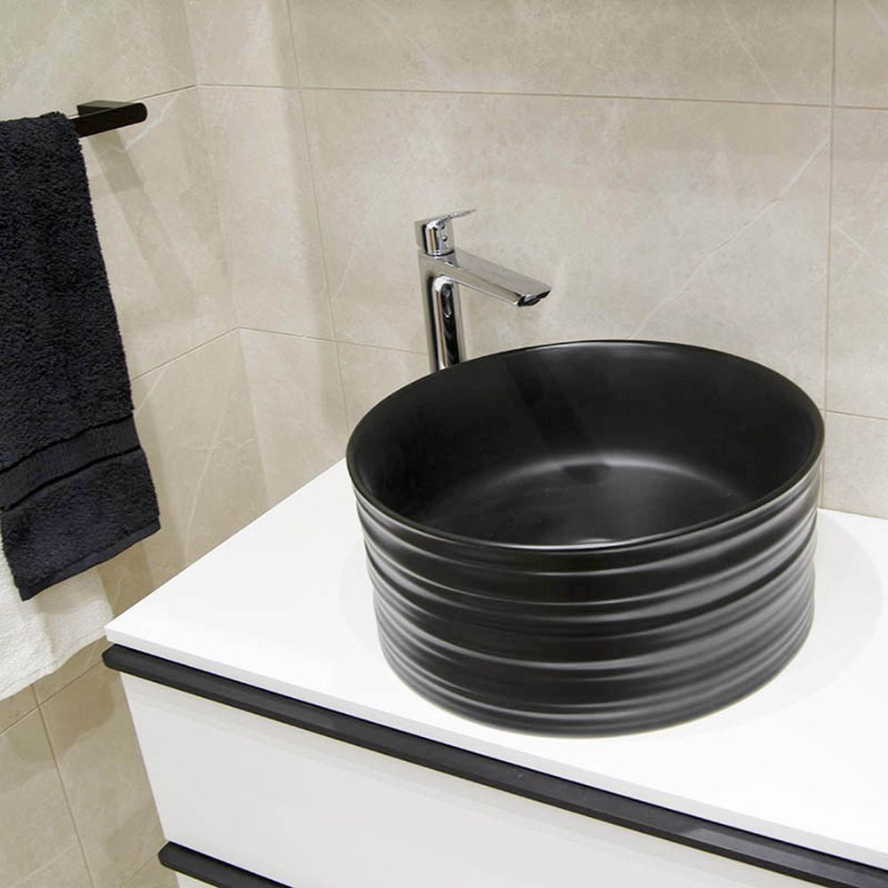 Lavoar pe blat negru mat 41 cm, rotund, ventil inclus, Fluminia My Black Circle [5]