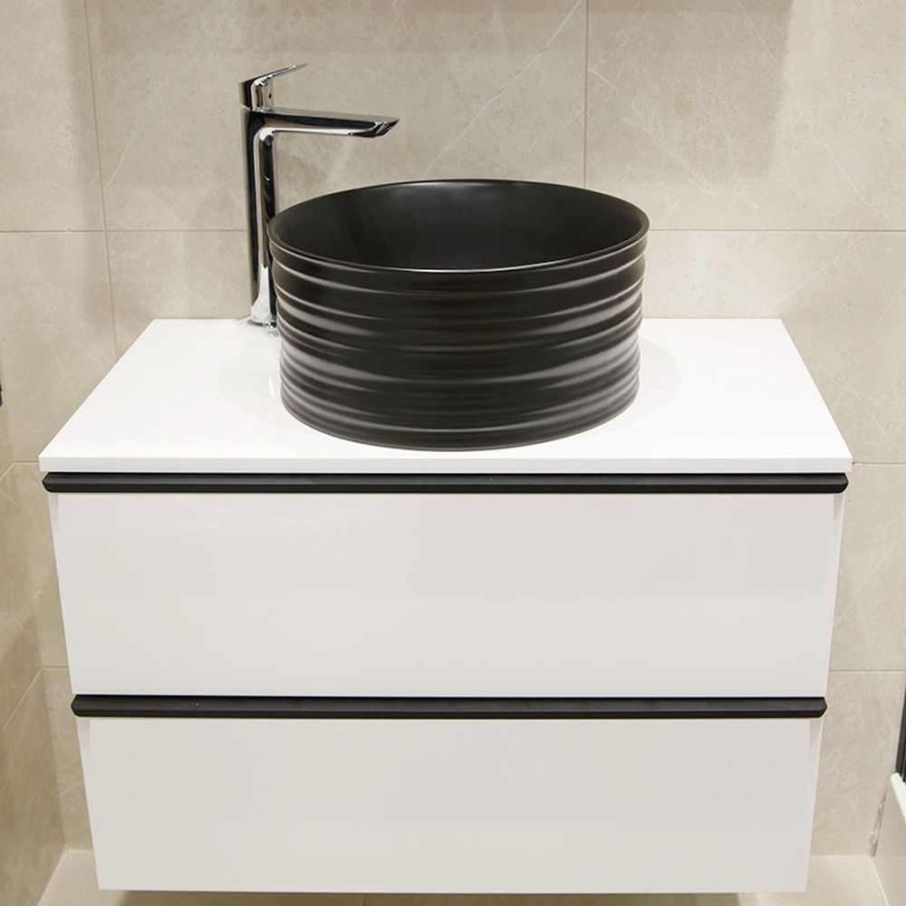 Lavoar pe blat negru mat 41 cm, rotund, ventil inclus, Fluminia My Black Circle [6]