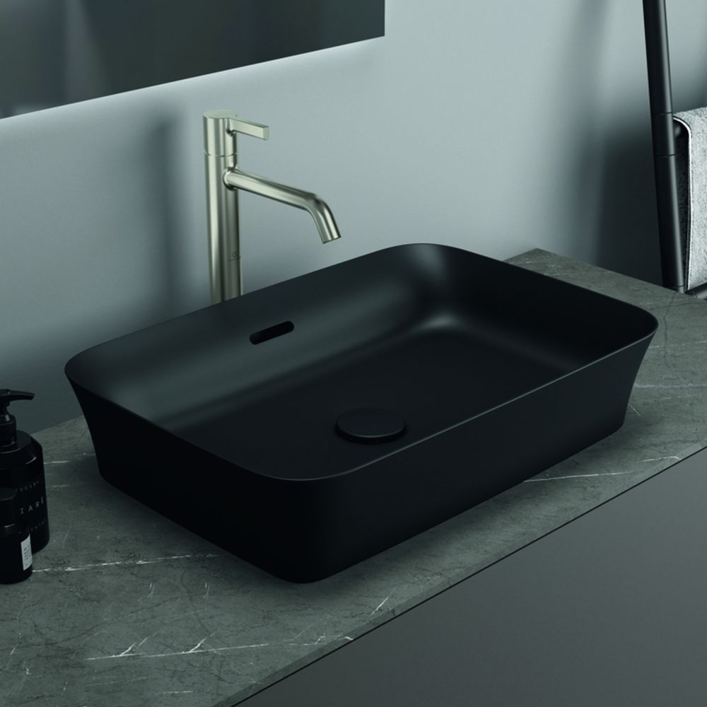 Lavoar pe blat negru mat 55 cm, dreptunghiular, cu preaplin, Ideal Standard Ipalyss [7]