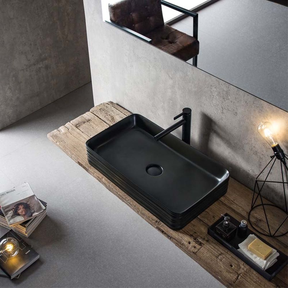 Lavoar pe blat negru mat 68 cm, dreptunghiular, Fluminia My Black Square [4]