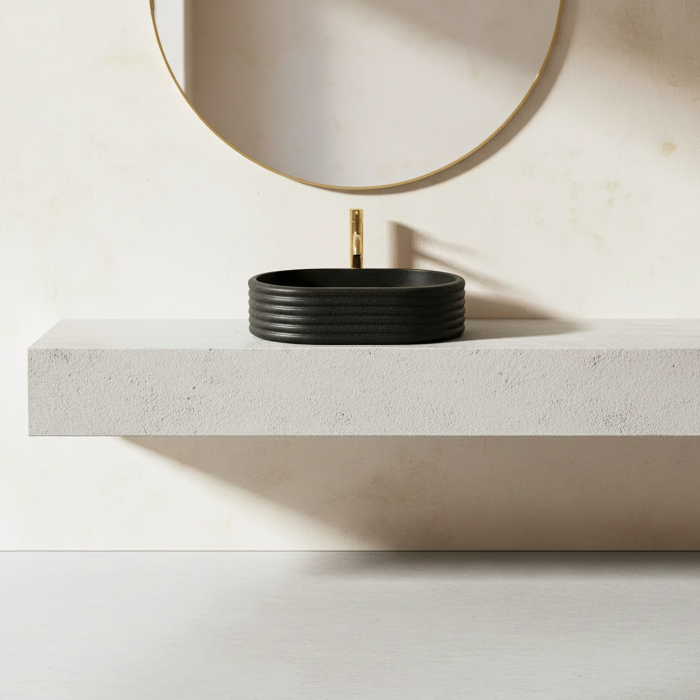 Lavoar baie oval , piatră compozită Artificial Stone, negru imitație piatră, 50 x 36 cm [5]