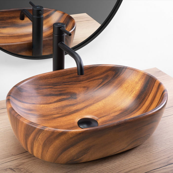 Lavoar baie maro mat, cu montaj pe blat, oval, Rea Amelia [2]