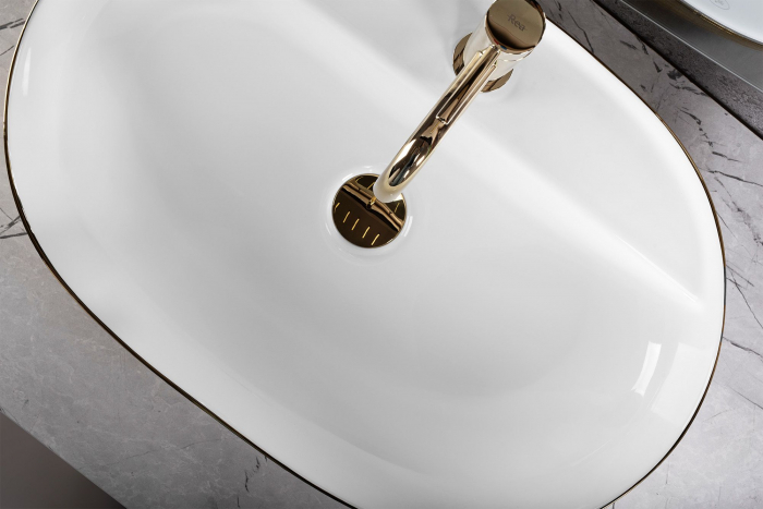 Lavoar pe blat alb cu finisaj auriu periat lucios, oval, Rea Aura [5]