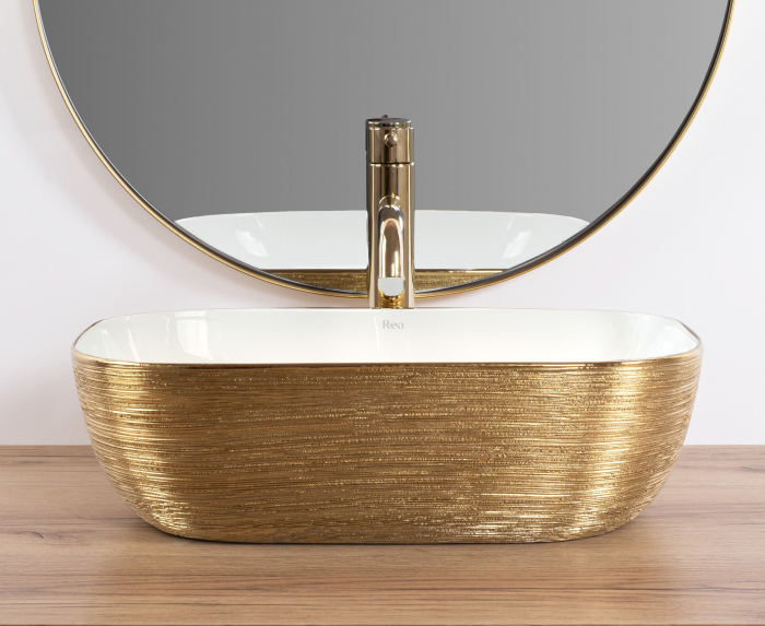 Lavoar pe blat alb cu auriu periat 46x33 cm Rea Belinda [2]
