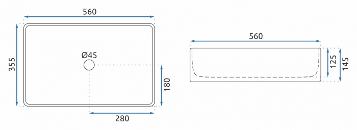 Lavoar dreptunghiular Rea Berta, alb, ceramică lucioasă, 56 x 35,5 cm [6]