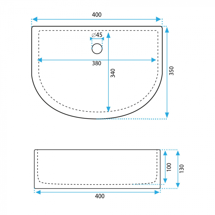Lavoar pe blat alb lucios, forma semicirculara 40 cm, Rea Clara [6]
