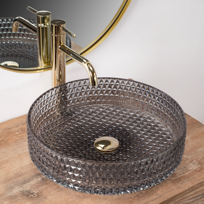 Lavoar cu montare pe blat 39 cm, gri transparent cu finisaj lucios, Rea Cristal [5]