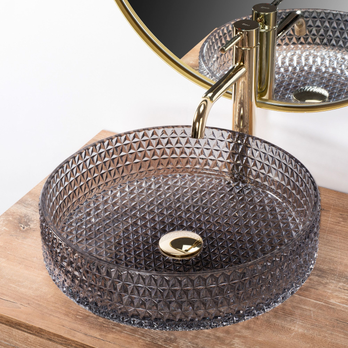 Lavoar cu montare pe blat 39 cm, gri transparent cu finisaj lucios, Rea Cristal [3]