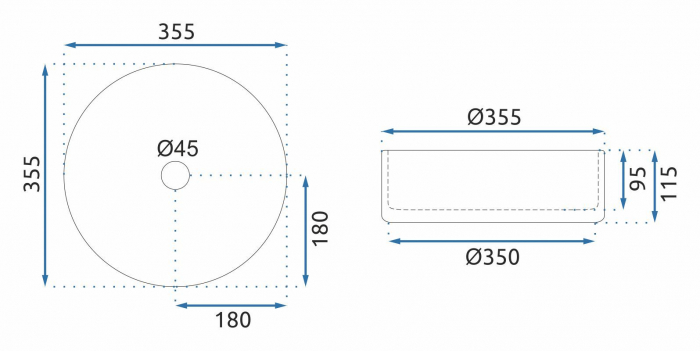 Lavoar rotund Rea Cristal, sticlă securizată transparentă, 35,5 x 35,5 cm [4]