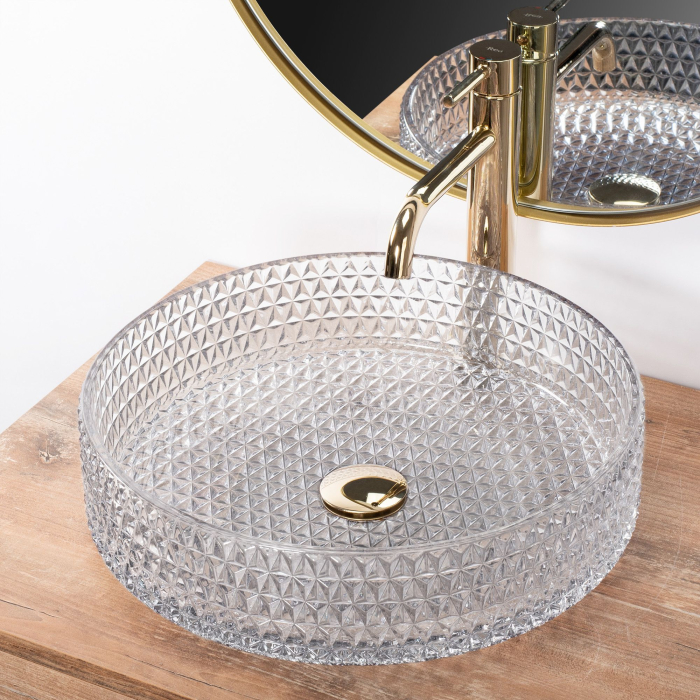 Lavoar cu montare pe blat 39 cm, transparent finisaj lucios, Rea Cristal [3]