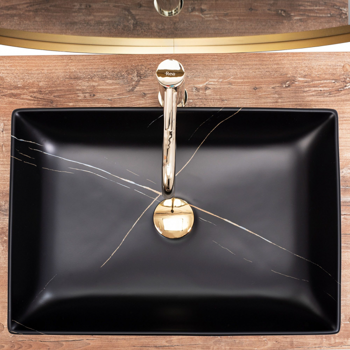 Lavoar pe blat dreptunghiular, ceramică, efect marmură REA Inga 51x34.5 cm [4]