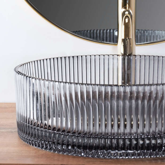 Lavoar cu montare pe blat 39 cm, gri transparent cu exterior canelat si finisaj lucios, rotund, Rea Ingrid [3]