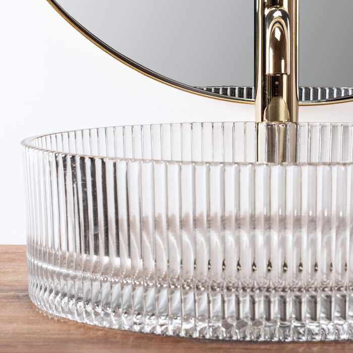 Lavoar cu montare pe blat 39 cm, transparent cu exterior canelat si finisaj lucios, rotund, Rea Ingrid [2]