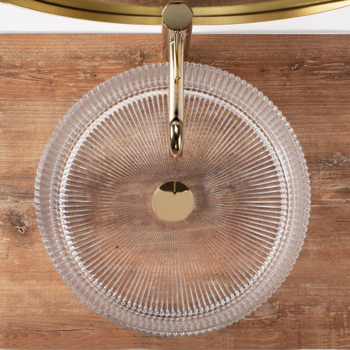Lavoar cu montare pe blat 39 cm, transparent cu exterior canelat si finisaj lucios, rotund, Rea Ingrid [4]