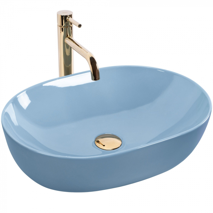 Lavoar pe blat albastru lucios, oval 49 cm, Rea Lisa [1]