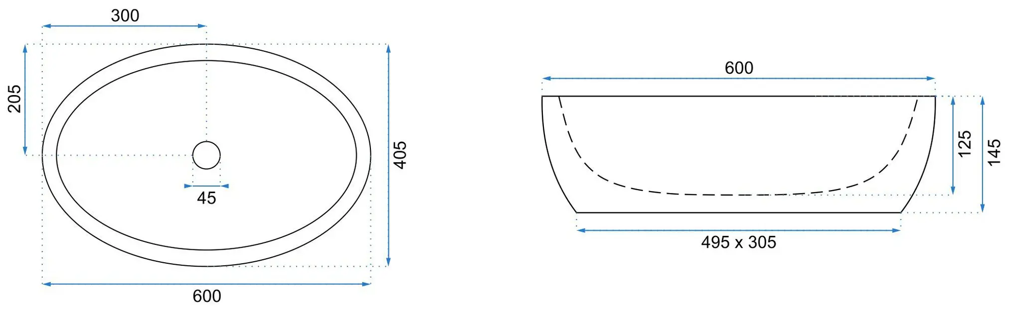 Lavoar ceramic oval Rea Melania, alb cu decor auriu,  60 x 40,5 cm [4]