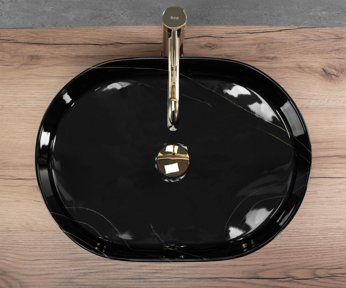 Lavoar pe blat oval, negru piatra cu finisaj lucios 50 cm, Rea Nadia [2]