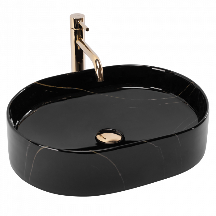 Lavoar pe blat oval, negru piatra cu finisaj lucios 50 cm, Rea Nadia [1]