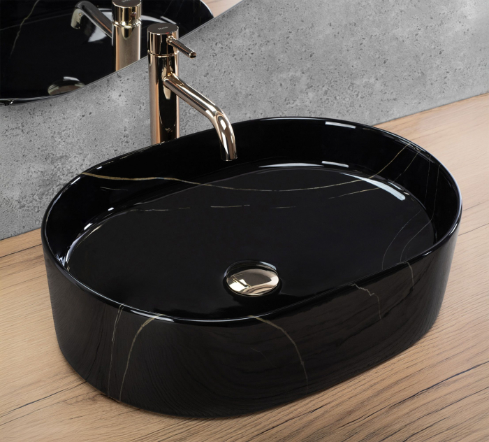 Lavoar pe blat oval, negru piatra cu finisaj lucios 50 cm, Rea Nadia [3]
