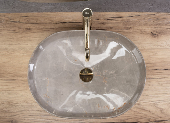 Lavoar pe blat oval, imitatie piatra, 50 cm, Rea Nadia [3]