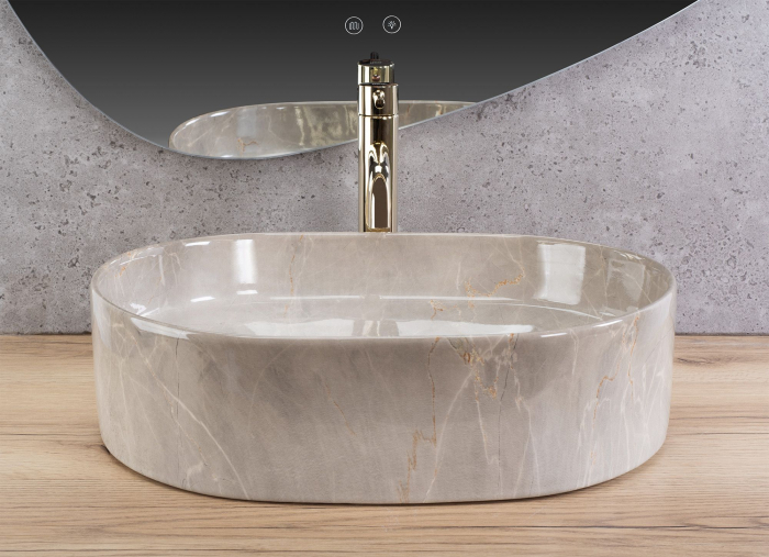 Lavoar pe blat oval, imitatie piatra, 50 cm, Rea Nadia [4]