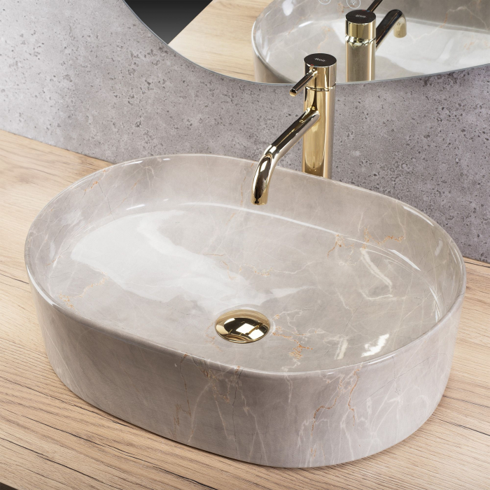 Lavoar pe blat oval, imitatie piatra, 50 cm, Rea Nadia [2]