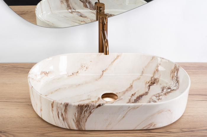 Lavoar pe blat, imitatie piatra, oval 60 cm, Rea Nadia [4]