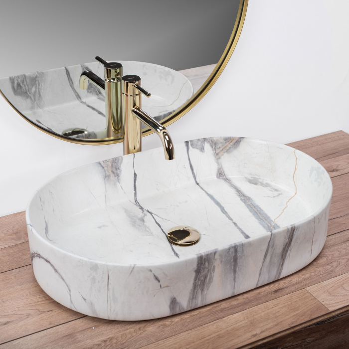 Lavoar pe blat efect marmura, 60 cm, Rea Nadia Sand [2]